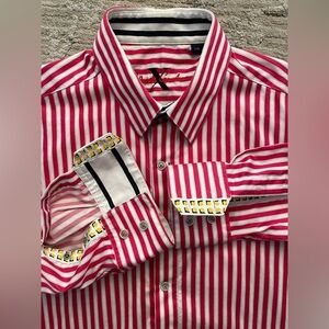 Robert Graham - cotton red/white striped dress shirt Size Large